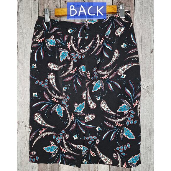 ANN TAYLOR Factory SKIRT Teal Black Paisley Pencil Straight Women's size Zero - Picture 2 of 5